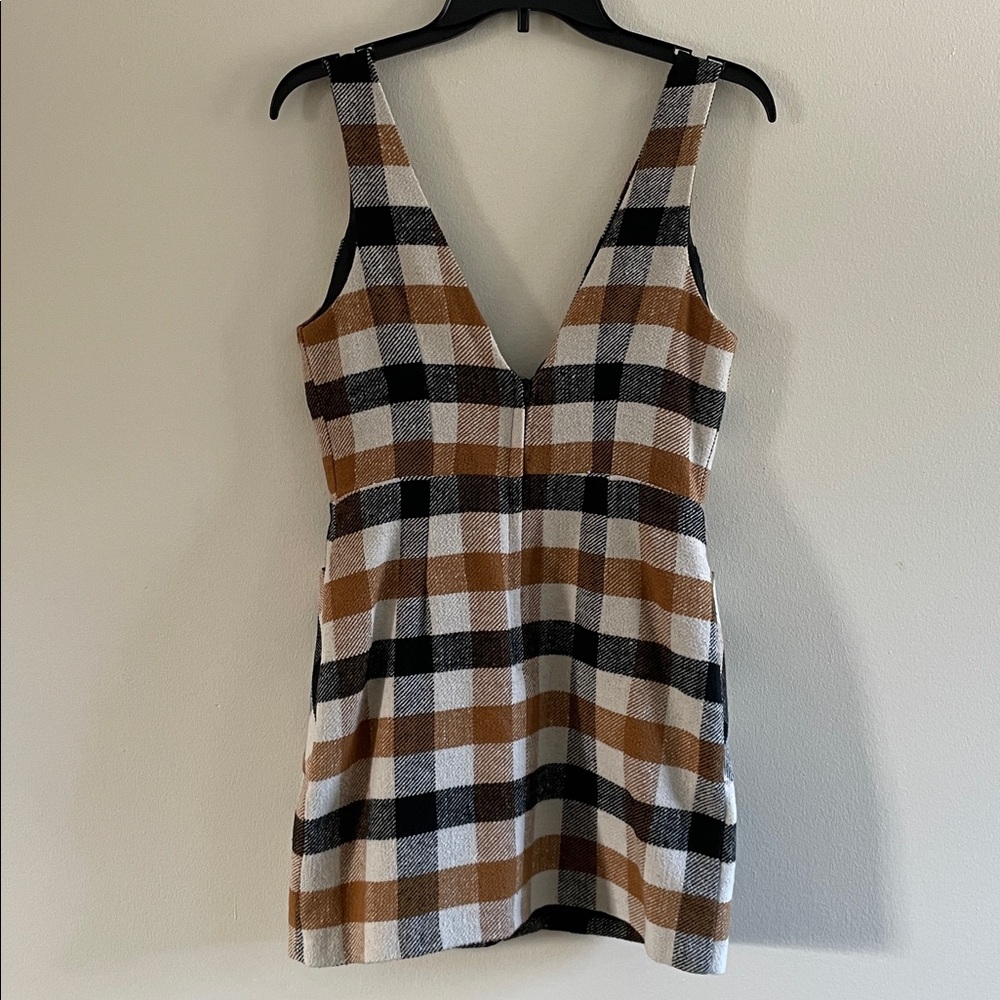 Miss Selfridge Camel Check Pinafore Dress Jumper Petite XS UK 8 US 4 - Picture 6 of 12
